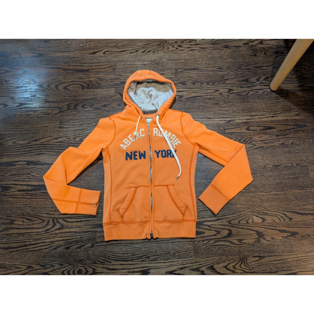 Vintage Abercrombie & Fitch Hoodie Women's Size M Y2K A&F Spellout Zip Up Orange